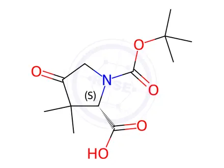Chemical structure of (S)-1-(tert-butoxycarbonyl)-3,3-dimethyl-4-oxopyrrolidine-2-carboxylic acid