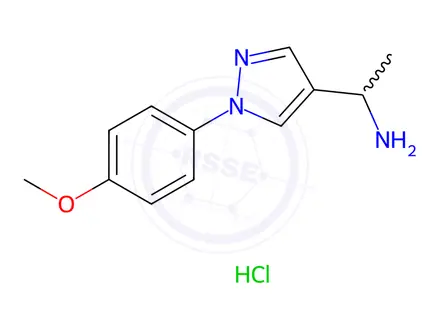 Chemical structure of 1-(1-(4-Methoxyphenyl)-1H-pyrazol-4-yl)ethanamine Hydrochloride
