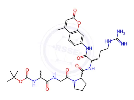 Chemical structure of tert-Butyl ((S)-1-((2-((S)-2-(((S)-5-guanidino-1-((4-methyl-2-oxo-2H-chromen-7-yl)amino)-1-oxopentan-2-yl)carbamoyl)pyrrolidin-1-yl)-2-oxoethyl)amino)-1-oxopropan-2-yl)carbamate