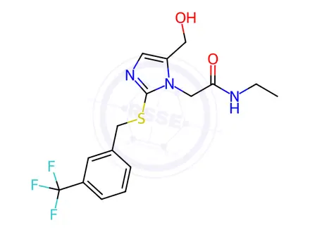 Chemical structure of N-Ethyl-2-(5-(hydroxymethyl)-2-((3-(trifluoromethyl)benzyl)thio)-1H-imidazol-1-yl)acetamide