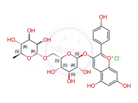 Chemical structure of Pelargonidin-3-O-rutinosde chloride