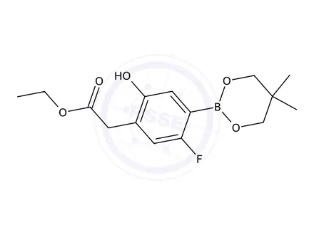 Chemical structure of Ethyl 2-(4-(5,5-dimethyl-1,3,2-dioxaborinan-2-yl)-5-fluoro-2-hydroxyphenyl)acetate
