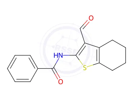 Chemical structure of N-(3-formyl-4,5,6,7-tetrahydrobenzo[b]thiophen-2-yl)benzamide