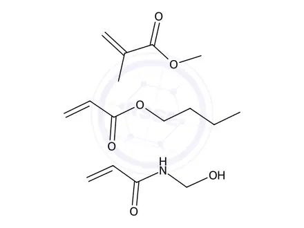 Chemical structure of 2-Propenoic acid, 2-methyl-, methyl ester, polymer with butyl 2-propenoate and N-(hydroxymethyl)-2-propenamide