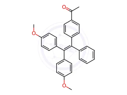 Chemical structure of Ethanone, 1-[4-[2,2-bis(4-methoxyphenyl)-1-phenylethenyl]phenyl]-
