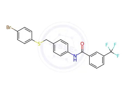 Chemical structure of N-(4-(((4-bromophenyl)thio)methyl)phenyl)-3-(trifluoromethyl)benzamide