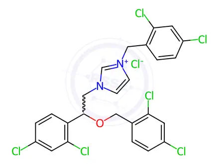 Chemical structure of 1-(4-chlorobenzyl)-3-[(2RS)-2-[(4-chlorobenzyl)oxy]-2-(2,4-dichlorophenyl)ethyl]imidazolium HCl