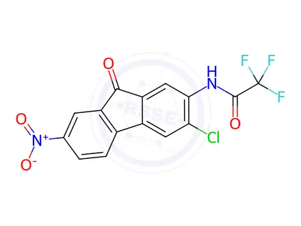 Chemical structure of N-(3-Chloro-7-nitro-9-oxo-9H-fluoren-2-yl)-2,2,2-trifluoroacetamide