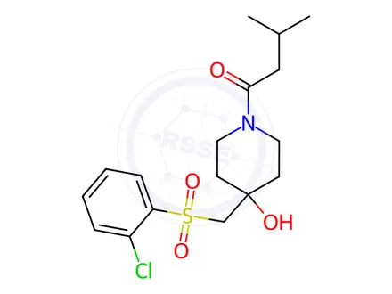 Chemical structure of 1-(4-{[(2-chlorophenyl)sulfonyl]methyl}-4-hydroxypiperidino)-3-methyl-1-butanone