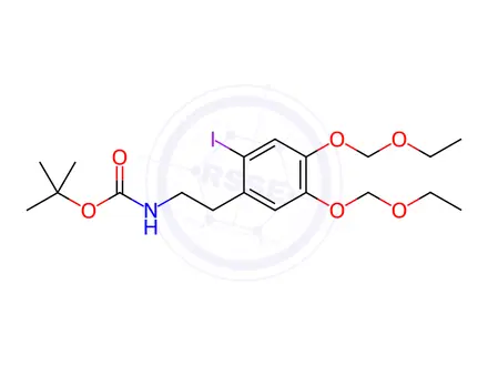 Chemical structure of Carbamic acid, N-[2-[4,5-bis(ethoxymethoxy)-2-iodophenyl]ethyl]-, 1,1-dimethylethyl ester
