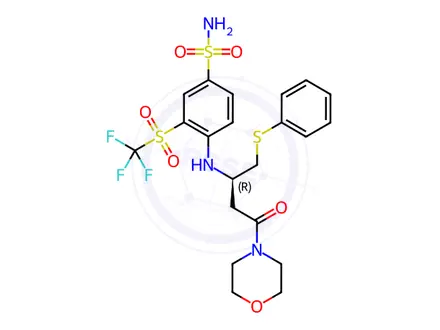 Chemical structure of 4-[[(1R)-3-(4-Morpholinyl)-3-oxo-1-[(phenylthio)methyl]propyl]amino]-3-trifluoromethylsulfonyl-benzenesulfonamide