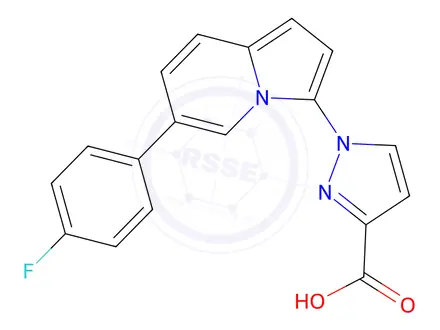 Chemical structure of 1-(6-(4-Fluorophenyl)indolizin-3-yl)-1H-pyrazole-3-carboxylic acid