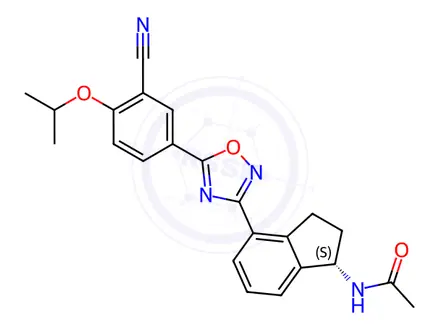 Chemical structure of Acetamide, N-[(1S)-4-[5-[3-cyano-4-(1-methylethoxy)phenyl]-1,2,4-oxadiazol-3-yl]-2,3-dihydro-1H-inden-1-yl]-