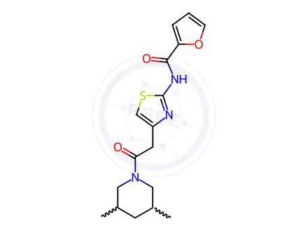 Chemical structure of N-(4-(2-(3,5-Dimethylpiperidin-1-yl)-2-oxoethyl)thiazol-2-yl)furan-2-carboxamide