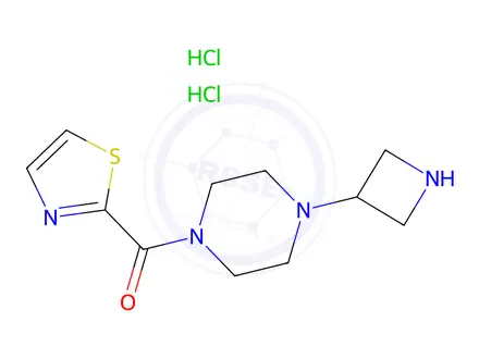 Chemical structure of (4-(azetidin-3-yl)piperazin-1-yl)(thiazol-2-yl)methanone dihydrochloride