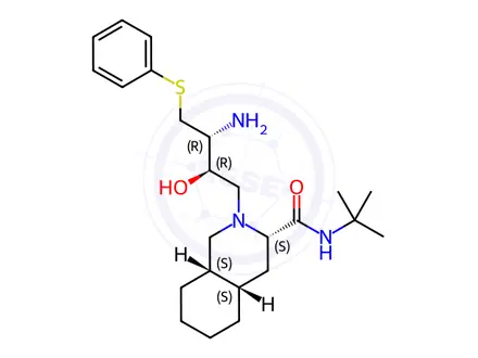 Chemical structure of (3S,4aS,8aS)-2-[(2R,3R)-3-Amino-2-hydroxy-4-(phenylthio)butyl]-N-(1,1-dimethylethyl)decahydro-3-isoquinolinecarboxamide
