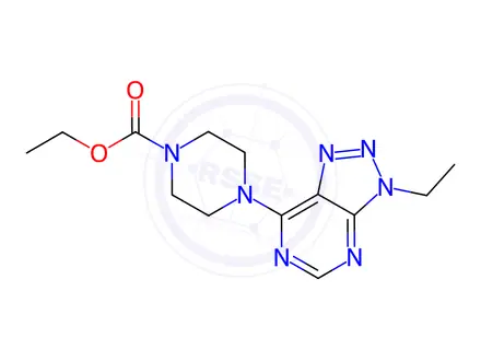 Chemical structure of Ethyl 4-(3-ethyl-3H-[1,2,3]triazolo[4,5-d]pyrimidin-7-yl)piperazine-1-carboxylate