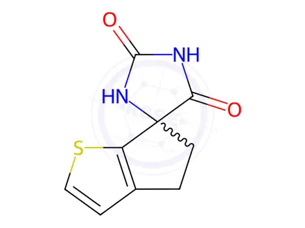 Chemical structure of Spiro[6H-cyclopenta[b]thiophene-6,4'-imidazolidine]-2',5'-dione, 4,5-dihydro-