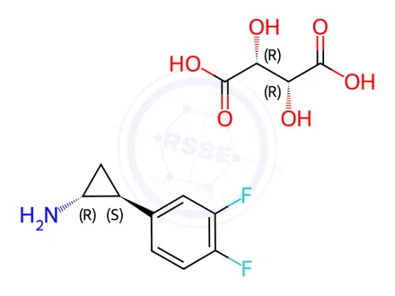 Chemical structure of Cyclopropanamine-2-(3,4-difluorophenyl)-(1R,2S)-(2R,3R)-2,3-dihydroxybutanedioate