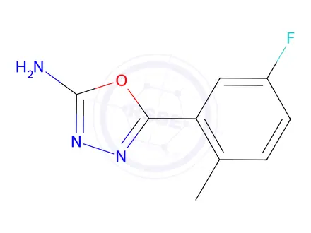 Chemical structure of 5-(5-fluoro-2-methylphenyl)-1,3,4-oxadiazol-2-amine