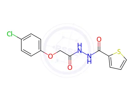 Chemical structure of N'-(2-(4-chlorophenoxy)acetyl)thiophene-2-carbohydrazide