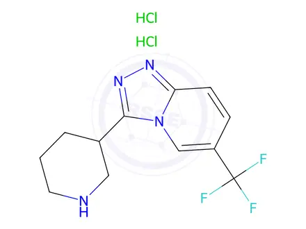Chemical structure of 3-[6-(Trifluoromethyl)-[1,2,4]triazolo[4,3-a]pyridin-3-yl]piperidine Dihydrochloride