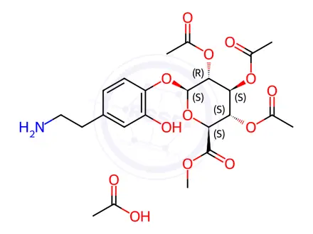 Chemical structure of Dopamine 4-O-β-D-Glucopyranosiduronic Acid Methyl Ester 2,3,4-Triacetate Acetate