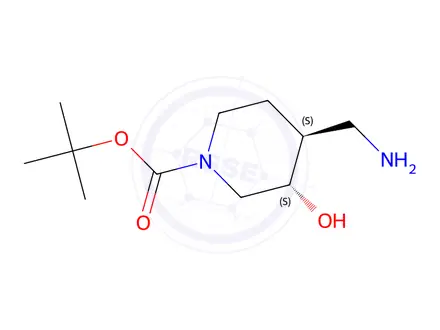 Chemical structure of TERT-BUTYL (3S,4S)-4-(AMINOMETHYL)-3-HYDROXYPIPERIDINE-1-CARBOXYLATE