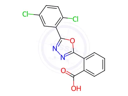 Chemical structure of 2-(5-(2,5-Dichlorophenyl)-1,3,4-oxadiazol-2-yl)benzoic acid
