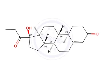 Chemical structure of (8R,9S,10R,13S,14S,17R)-17-Hydroxy-10,13-dimethyl-17-propionyl-1,2,6,7,8,9,10,11,12,13,14,15,16,17-tetradecahydro-3H-cyclopenta[a]phenanthren-3-one