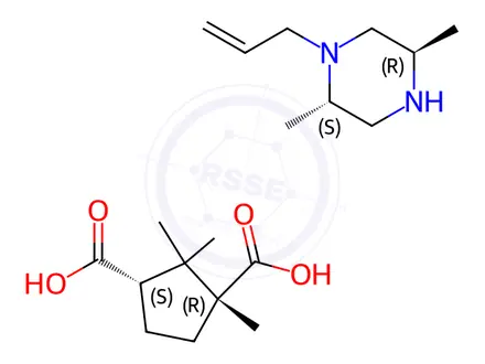 Chemical structure of (+)-(2S,5R)-1-Allyl-2,5-dimethylpiperazine, (+)-Camphoric Acid Salt