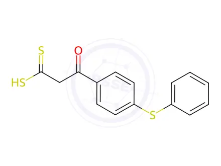 Chemical structure of 3-oxo-3-[p-(phenylthio)phenyl]dithiopropionic acid