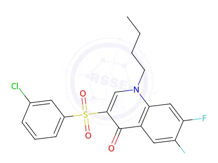 Chemical structure of 1-Butyl-3-((3-chlorophenyl)sulfonyl)-6,7-difluoroquinolin-4(1H)-one