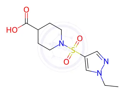 Chemical structure of 1-[(1-ethyl-1H-pyrazol-4-yl)sulfonyl]piperidine-4-carboxylic acid
