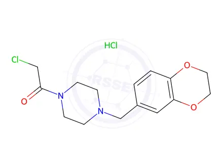 Chemical structure of 2-Chloro-1-[4-(2,3-dihydro-1,4-benzodioxin-6-ylmethyl)piperazin-1-yl]ethan-1-one hydrochloride