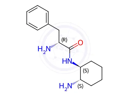 Chemical structure of N-[(2R)]-1-amino-3-(4-nitrophenyl)propyl]-1,2-cyclohexanediamine Trihydrochloride