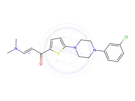 Chemical structure of (E)-1-(5-(4-(3-chlorophenyl)piperazin-1-yl)thiophen-2-yl)-3-(dimethylamino)prop-2-en-1-one