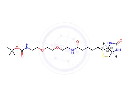Chemical structure of Tert-butyl (2-(2-(2-(5-((3aS,4S,6aR)-2-oxohexahydro-1H-thieno[3,4-d]imidazol-4-yl)pentanamido)ethoxy)ethoxy)ethyl)carbamate
