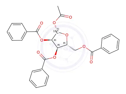 Chemical structure of 1-O-Acetyl-2,3,5-tri-O-benzoyl-β-D-ribofuranose-13C5