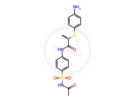 Chemical structure of N-(4-(N-acetylsulfamoyl)phenyl)-2-((4-aminophenyl)thio)propanamide