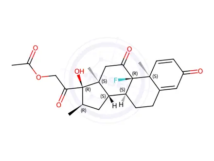 Chemical structure of Pregna-1,4-diene-3,11,20-trione, 21-(acetyloxy)-9-fluoro-17-hydroxy-16-methyl-, (16α)-