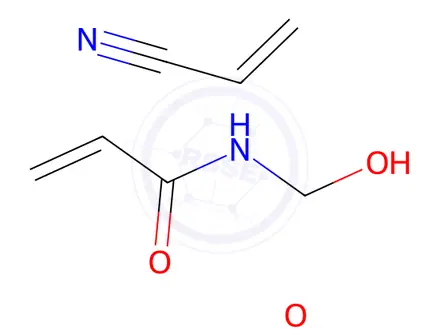 Chemical structure of 2-Propenoic acid, butyl ester, polymer with N-(hydroxymethyl)-2-propenamide and 2-propenenitrile