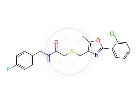 Chemical structure of Acetamide, 2-[[[2-(2-chlorophenyl)-5-methyl-4-oxazolyl]methyl]thio]-N-[(4-fluorophenyl)methyl]-