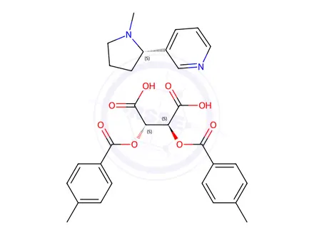 Chemical structure of (-)-Nicotine (+)-O,O’-Di-p-toluoyl-D-tartaric Acid