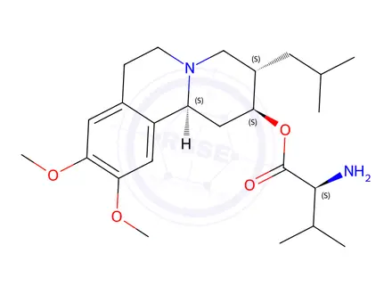 Chemical structure of (2S,3S,11bS)-3-Isobutyl-9,10-dimethoxy-1,3,4,6,7,11b-hexahydro-2H-pyrido[2,1-a]isoquinolin-2-yl L-valinate