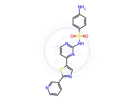 Chemical structure of 4-Amino-N-(4-(2-(pyridin-3-yl)thiazol-5-yl)pyrimidin-2-yl)benzenesulfonamide