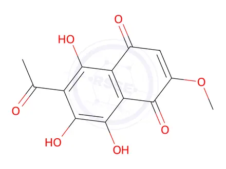 Chemical structure of 2-Acetyl-3,5,8-trihydroxy-6-methoxy-1,4-naphthalenedione