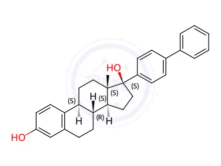 Chemical structure of (8R,9S,13S,14S,17S)-17-([1,1'-Biphenyl]-4-yl)-13-methyl-7,8,9,11,12,13,14,15,16,17-decahydro-6H-cyclopenta[a]phenanthrene-3,17-diol