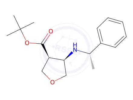 Chemical structure of Tert-butyl (3S,4R)-4-(((S)-1-phenylethyl)amino)tetrahydrofuran-3-carboxylate