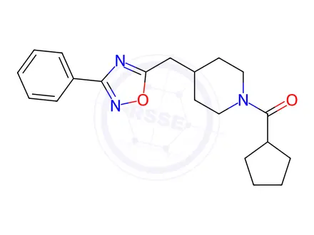 Chemical structure of 1-(cyclopentylcarbonyl)-4-[(3-phenyl-1,2,4-oxadiazol-5-yl)methyl]piperidine